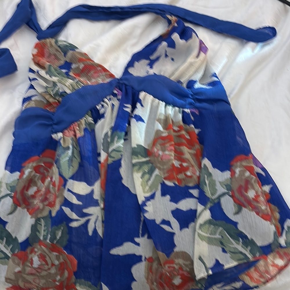 Floral Halter Dress in Blue and Red